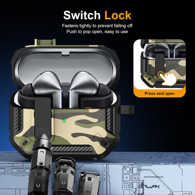 XDcase Camouflage Earbuds Case with Security Lock & Carabiner, Dual‑Material Shock‑Absorb Protective Cover
