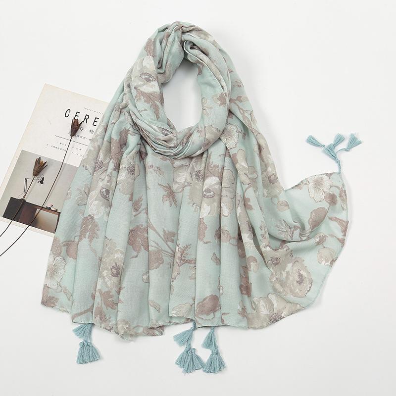 Spring and summer new cotton and linen feel hanging beard tassel long scarf travel photo shawl woman