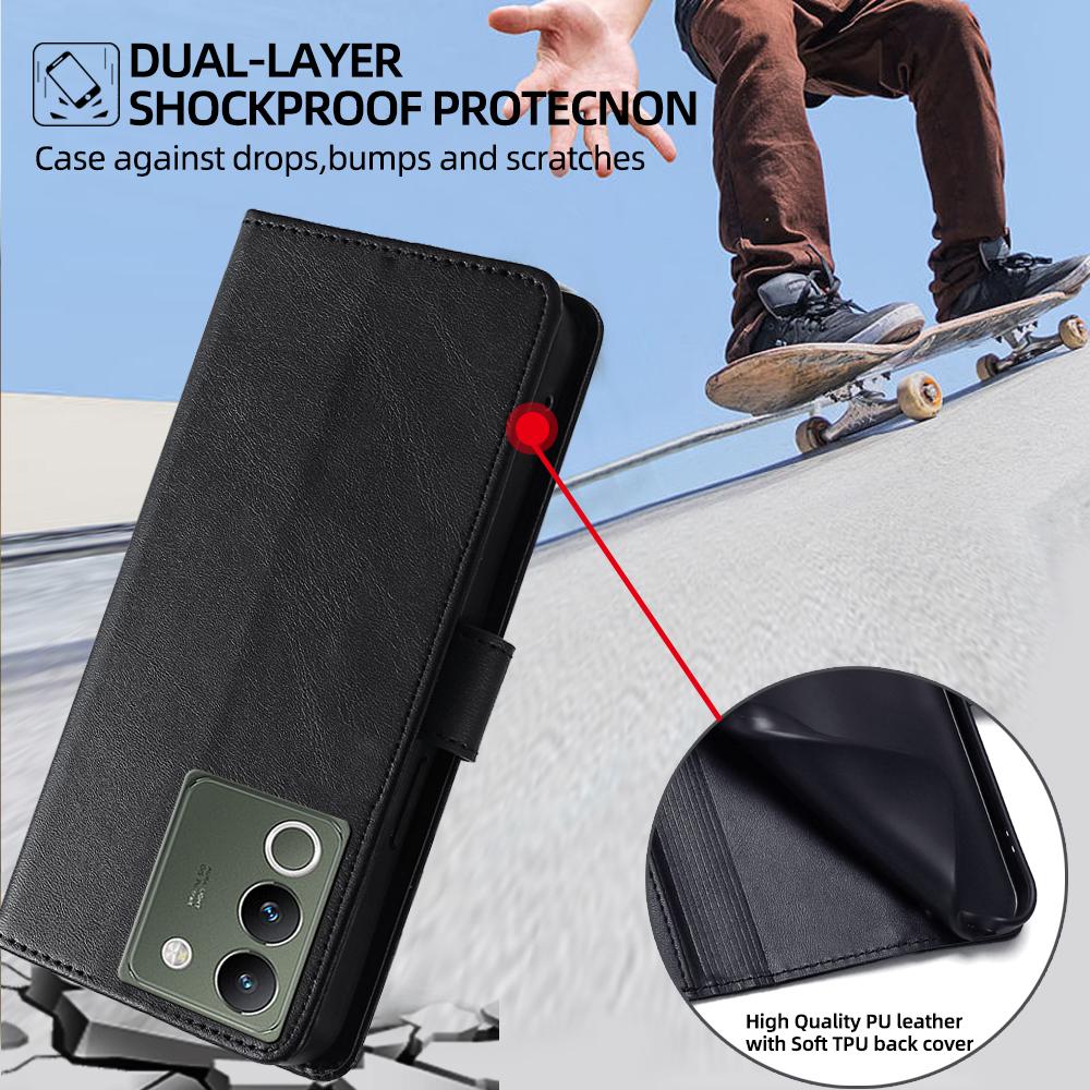 Retro Flip Wallet Case Für Vivo Y31 Y51 Y21 2020 Y20 V21E V21 V20 SE Y53S Y55S V23E Y39 Y29 Hülle PU Leder Holster Kartenfach Halter Handy Bumper