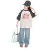 Girls' Short Sleeved Summer New Style Slimming Color Blocked Medium and Large Children's Stylish T-shirt Fashionable Pure Cotton Top