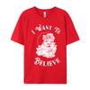 I Want To Believe Santa Funny Christmas Santa Halloween Line Tops Tees Crew Neck Combed Cotton Unisexs T Shirt