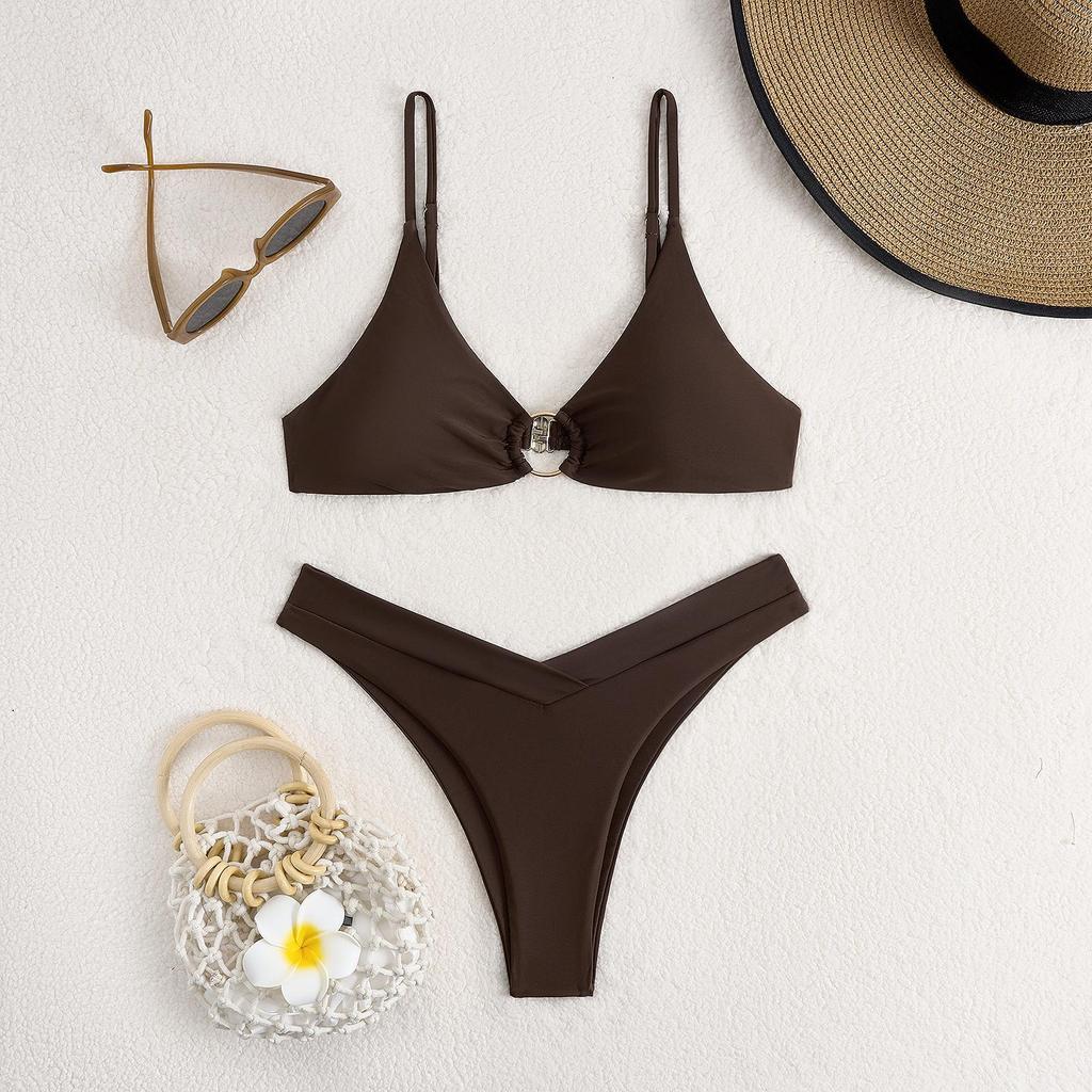 2025 Europäischer & Amerikanischer Doppelseitiger Nylon Einfarbiger Sexy Bikini Badeanzug