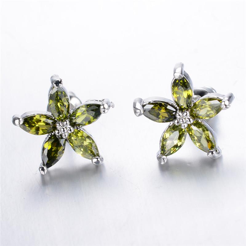 Cute Female Blue Zircon Stars Stud Earrings Multicolor Birthstone Crystal Silver Color Wedding Jewelry For Women