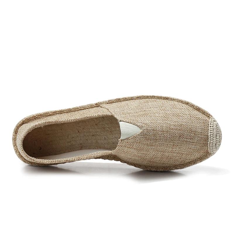 Legere Espadrilles für Herren Hanf-Canvas Flach Übergröße Fischer Fahrerschuhe Damen Nähen Flachs Schuhe Slip-on Loafer
