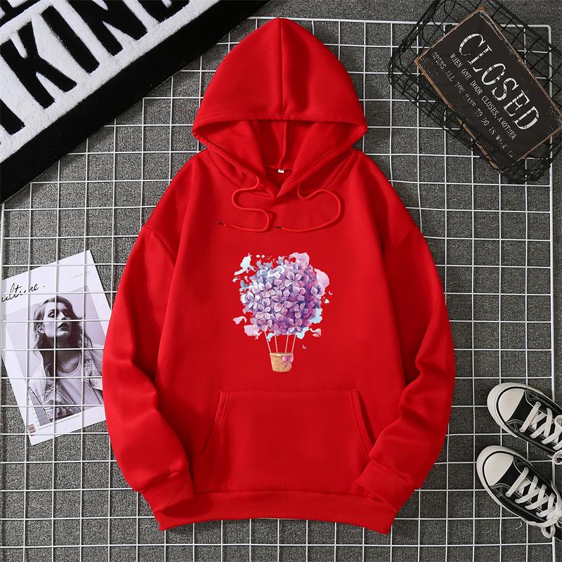 Fashion Balloon Cherry Blossoms Women Hooded Sweatshirt  Funny Printed Hoodie Female Long Sleeve Harajuku Shirts Cartoon