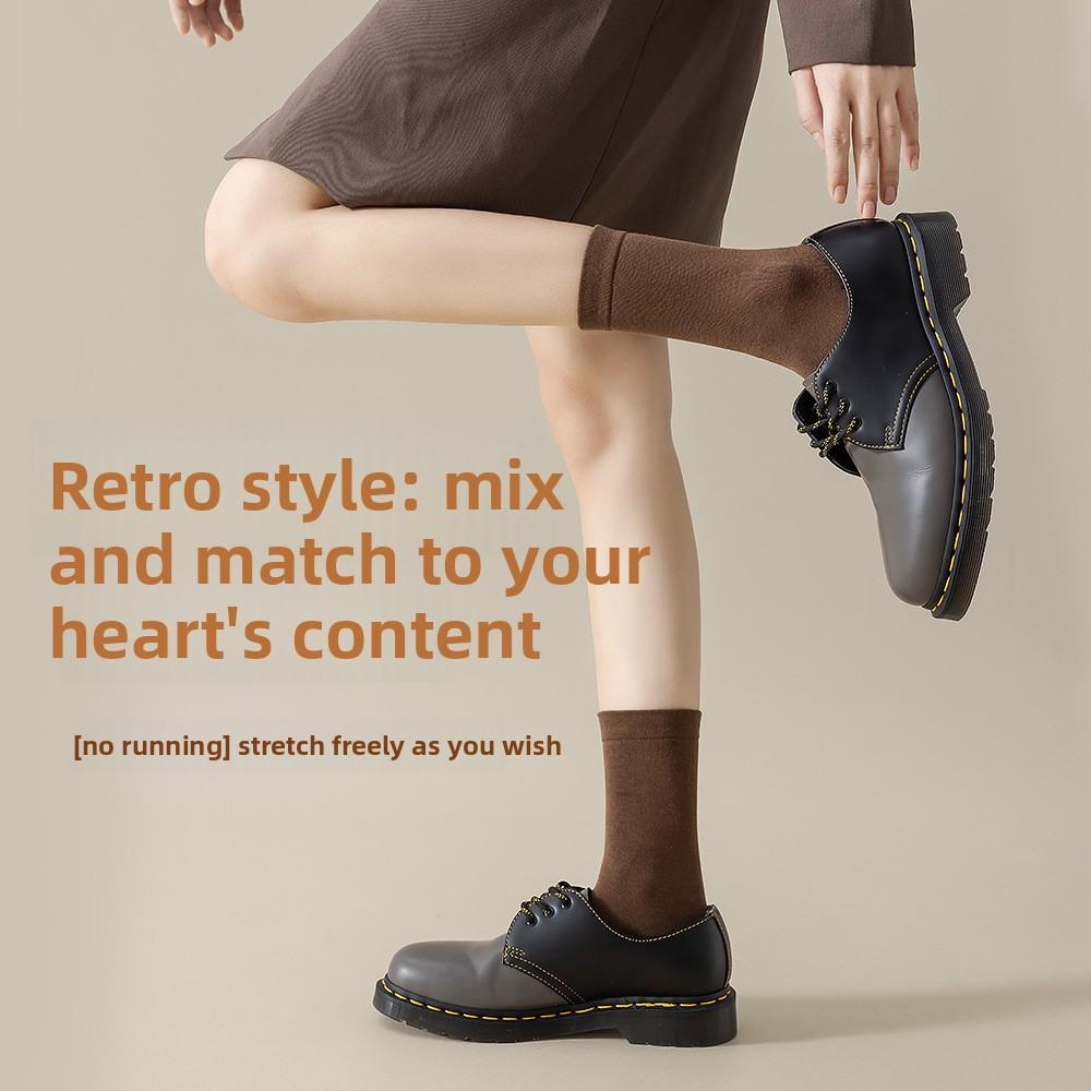 Women's Mid-calf Autumn Socks, Pure Cotton, Retro Brown, Versatile Warm Colors for Autumn and Winter