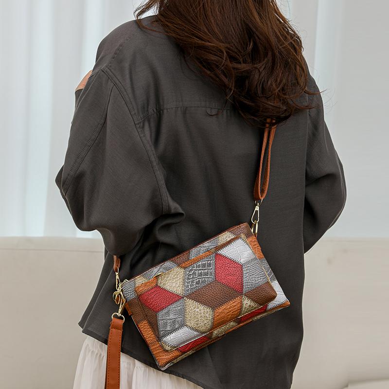 Geantă pentru femei, cu bloc de culoare, din piele moale, geantă de umăr cu mai multe straturi Geanta mamei de vârstă mijlocie