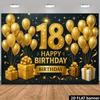 2D planar golden pattern birthday backdrop for 18-year-olds with black background and golden glittered numbers "18".PMJ