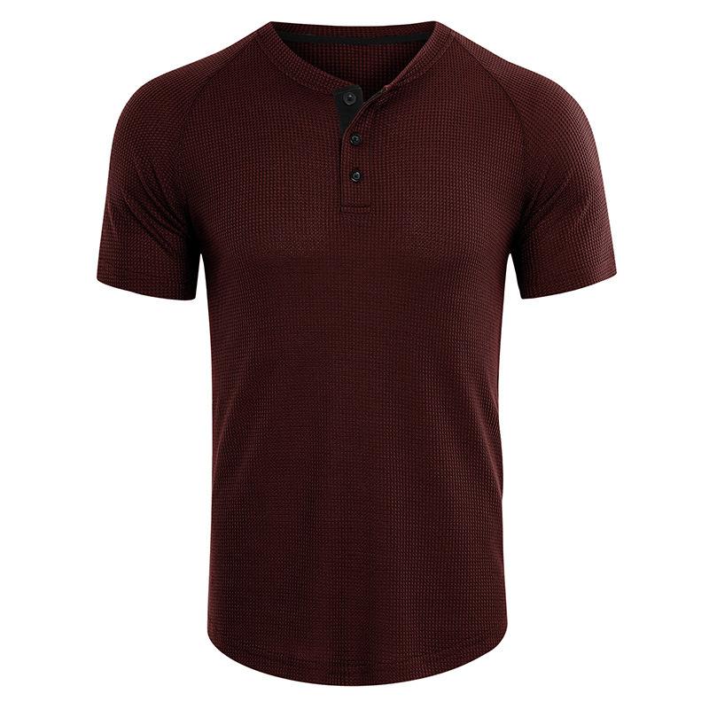 Summer Men s Heavyweight Short-sleeved T-shirt Men s Henley Shirt T-shirt Trend Casual Tops S бордовый