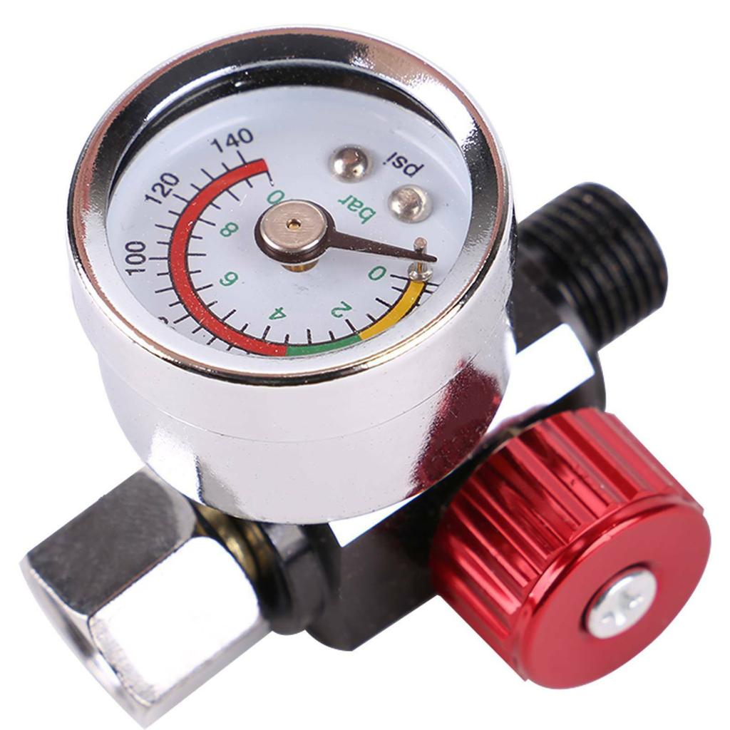Air Compressors 1/4" Mini Air Regulator Valve Tool Tail Pressure Gauge w/ Nozzle For Spray Gun