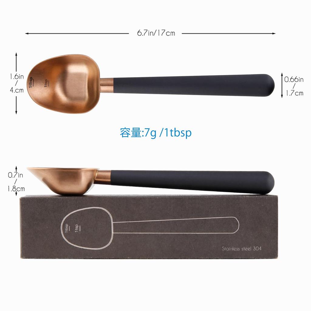 Easyworkz Stainless Steel Long Handle Coffee Scoop 7g Measuring Spoon [Rose Gold & Black]