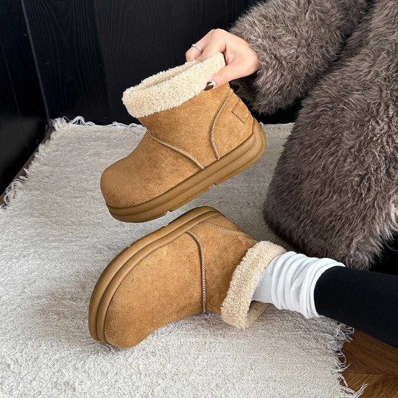 Women's fashion lightweight height-enhancing thick sole winter warm fur one snow boots plush lined non-slip casual sports cotton boots