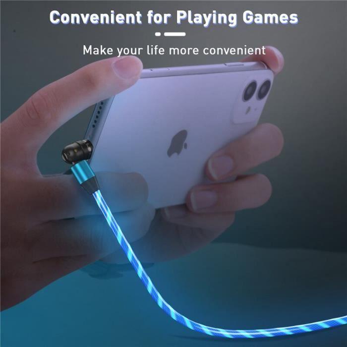Red type c-1m -câble magnétique usb type c avec éclairage led rotatif à 540 °,charge rapide,câble usbmicro,pour iphone 12