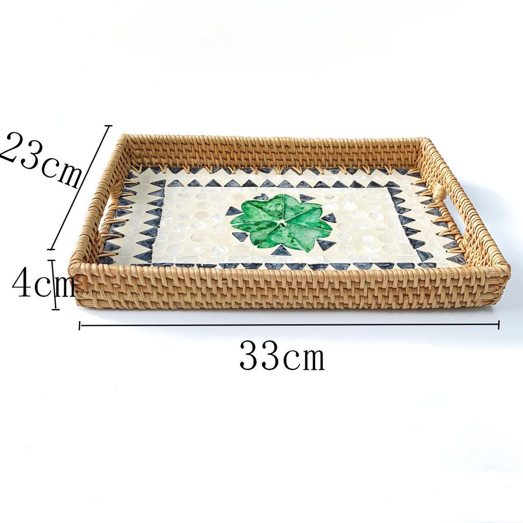 Rechteckiger Naturmuschel Rattan Korb Kreatives Rattan Aufbewahrungstablett Bunter Muschel Aufbewahrungskorb Obstschale Heim Organizer