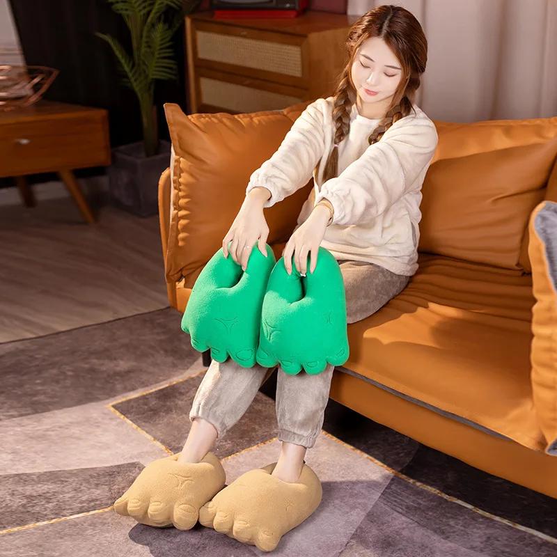 Cartoon weird big foot slippers personality creative cute plush home shoes indoor winter couple warm slippers