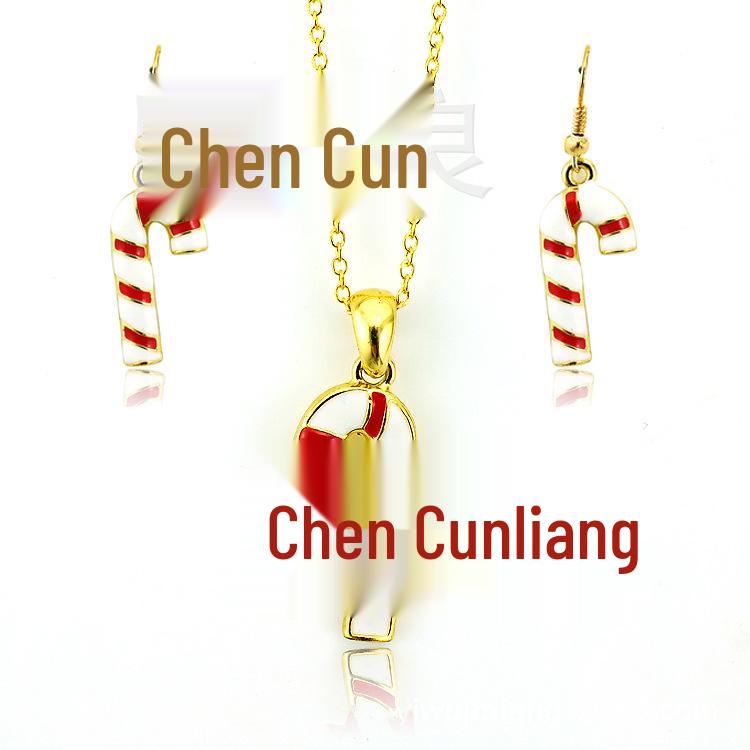 

Korean Creative Christmas Jewelry: Versatile Drip Oil Necklace & Earring Set 17x29mm