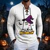 Men's Vintage Halloween Print Lace-Up Long Sleeve T-Shirt