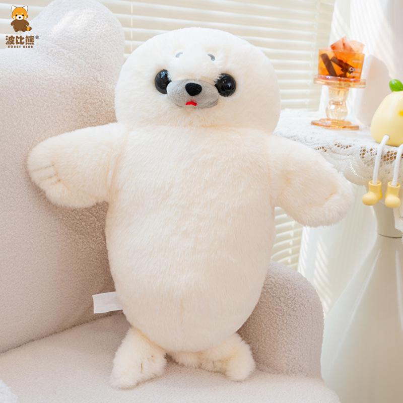 Bobbi Bear Large Plush Seal Cushion - Lying Down Lazy Seal Toy Beige Lazy Lying Seal