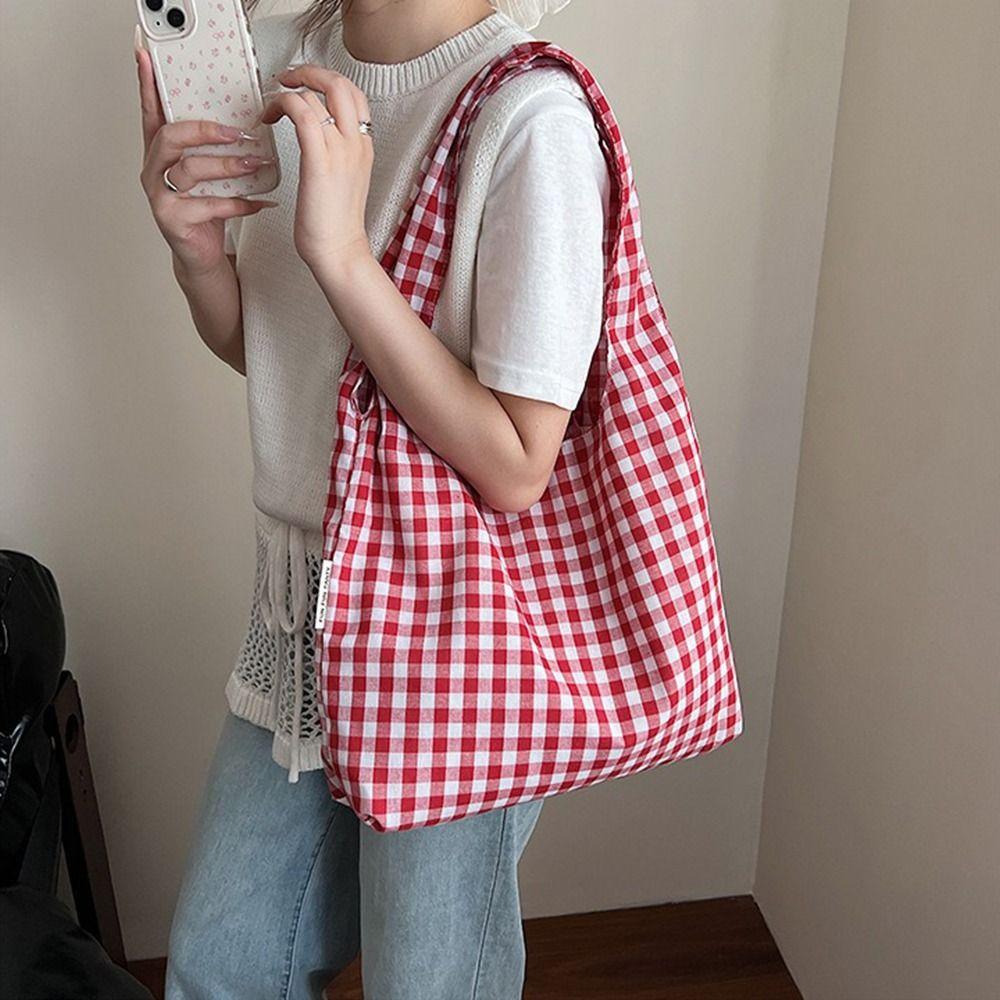 Large Capacity Single Shoulder Bag Lightweight Women's Handbag Plaid Underarm Bags Spring Summer