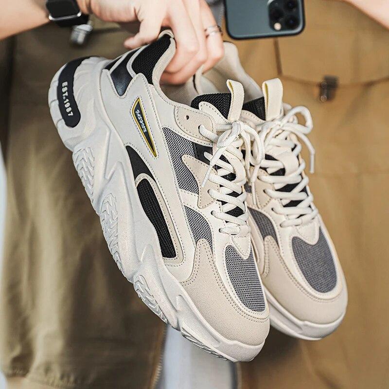 Thick Sole Versatile Clunky Sneaker For Men  Trend Mesh Lace Up Breathable Casual Sports Shoes Increased Soft Soles