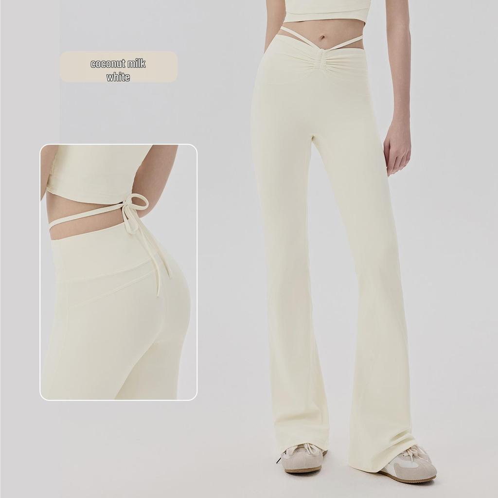 Women's Cooling Yoga Suit: Short Sleeve Top with Built-in Bra & Draping Tie-up Micro Flare Pants Set