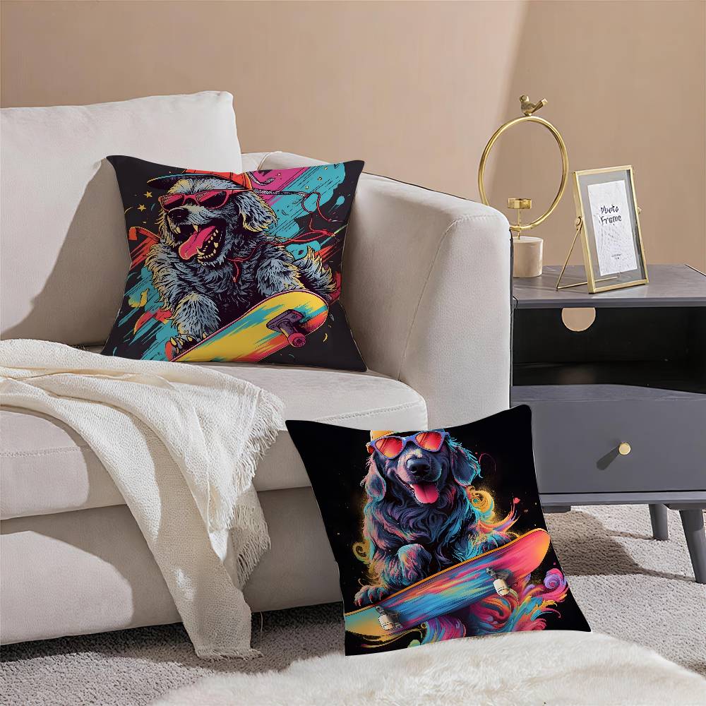 Retro Style Trendy Artistic Dog Pattern Pillow Case Comfort Sofa Bed Silky Elegant Invisible Zipper Decorative Cushion Cover