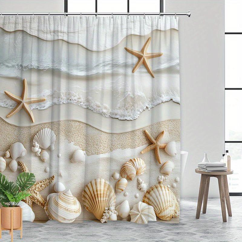 Tenda da Doccia Onda Marina con Stelle Marine e Conchiglie Stampa 3D Impermeabile Decorazione Bagno Eleganti Tende da Bagno Costiere