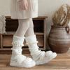 Fashion Y2K Knitted Leg Covers Lace Elastic Lolita Bowknot Boots Cover Comfortable with Balls Solid Color Heap Socks Student