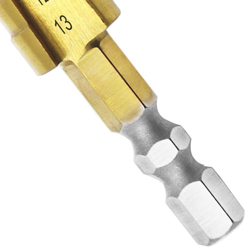 3-13mm titanbeschichteter Sechskantgriff Stufenbohrer Gold Pagodenbohrer Multifunktions-anisotroper Bohrlochschneidwerkzeug
