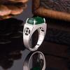 Vintage Square Green Onyx Ring for Men Emerald Green Chalcedony Diamond Ring Index Finger Ring