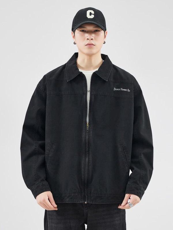 Men's American Retro Casual Black Workwear Jacket (2025 Autumn/Winter)