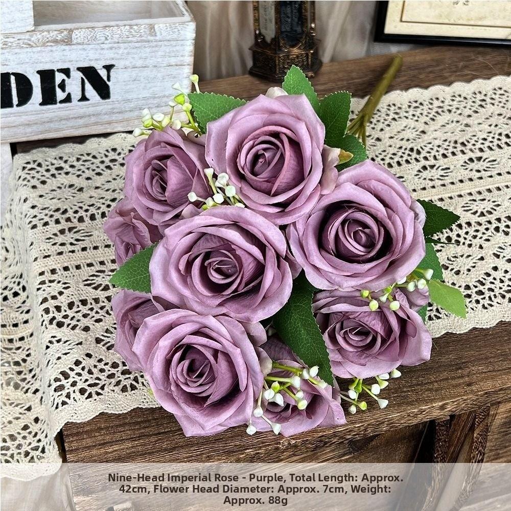 9 Heads Real Happy Imperial Rose Flower Mini Photography Photo Gift Valentine's Day Flowers 10 Colors Crystal Grass Bouquet