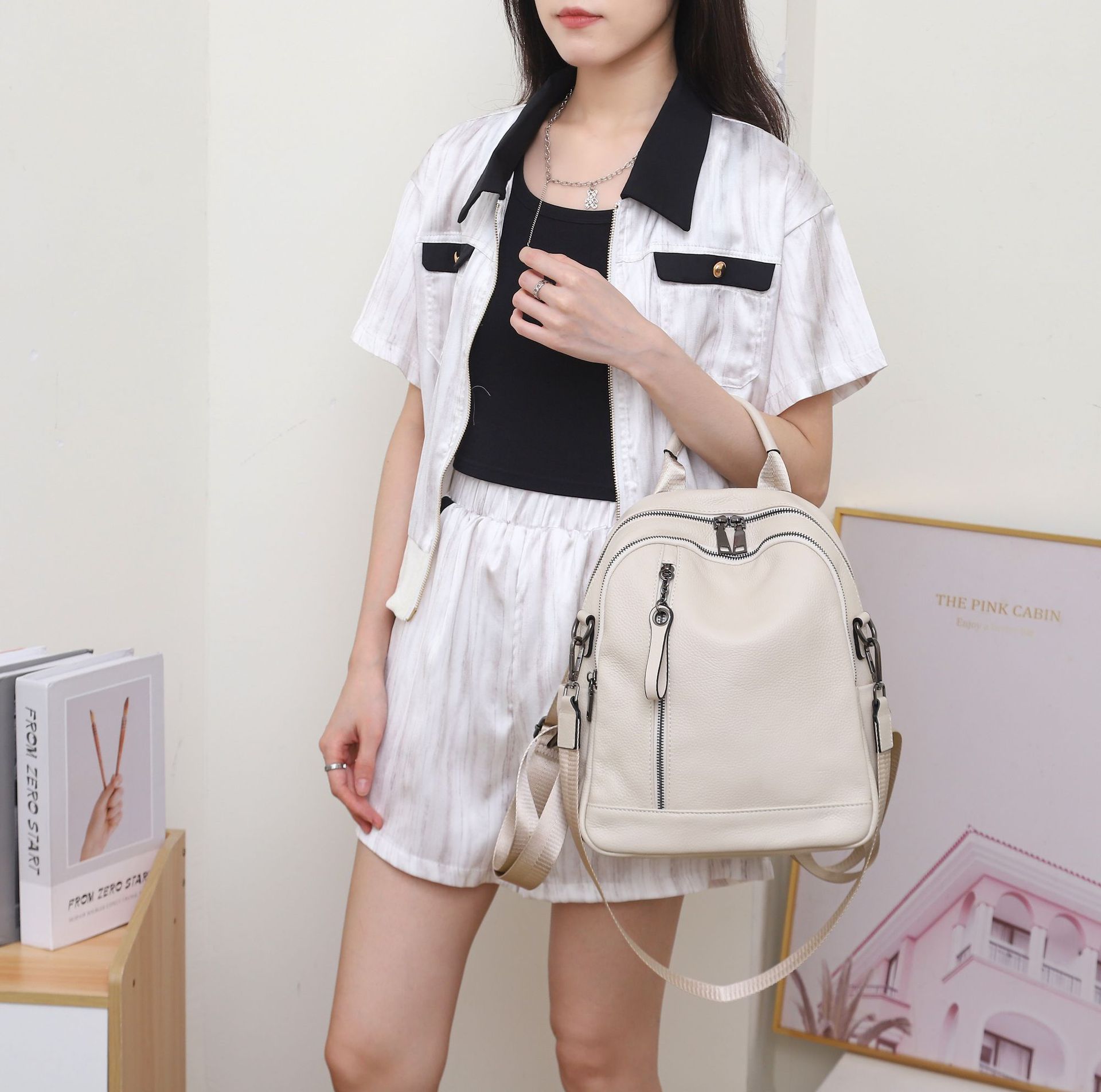 

Женский рюкзак из коровьей кожи, вместительный, универсальный, модный, дорожный, школьный ранец, мягкая кожаная, вместительная женская сумка белый