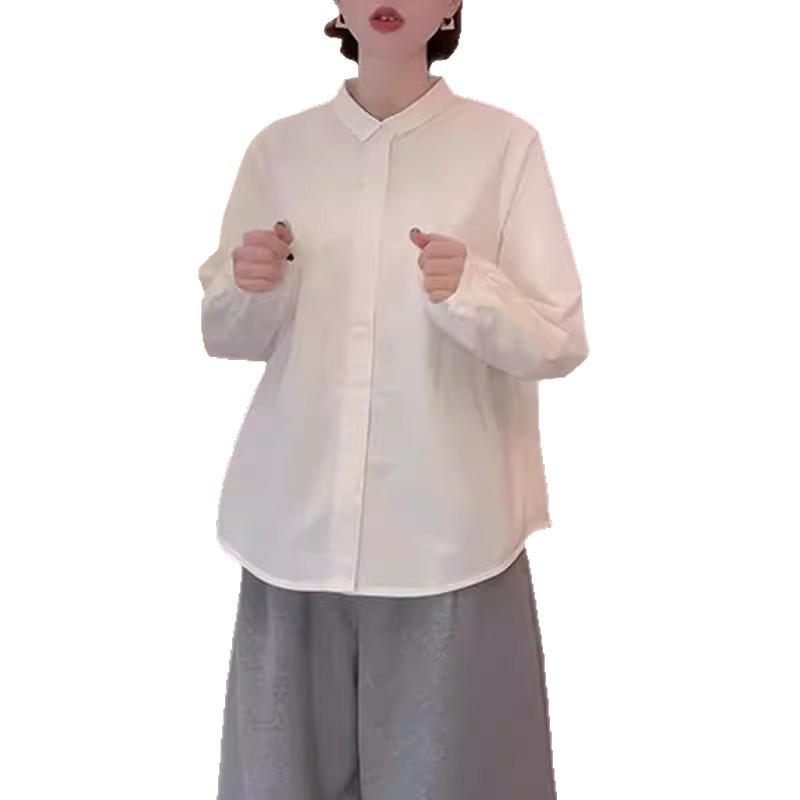 Women's Korean-Style Loose White Long-Sleeved Shirt – Versatile Lapel Design for Spring/Autumn 2026