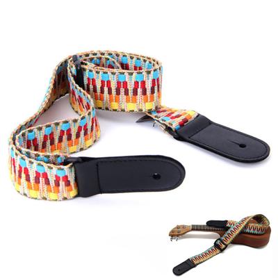 National Style Guitar Ukulele Strap Adjustable Belt With PU Leather Ends