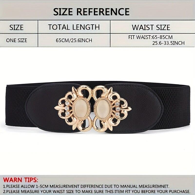 La modă pentru femei, cu imitație de piatră prețioasă de aur, Închidere elastică în talie, cu cataramă cu cârlig dublu, centură lată asociată cu fustă