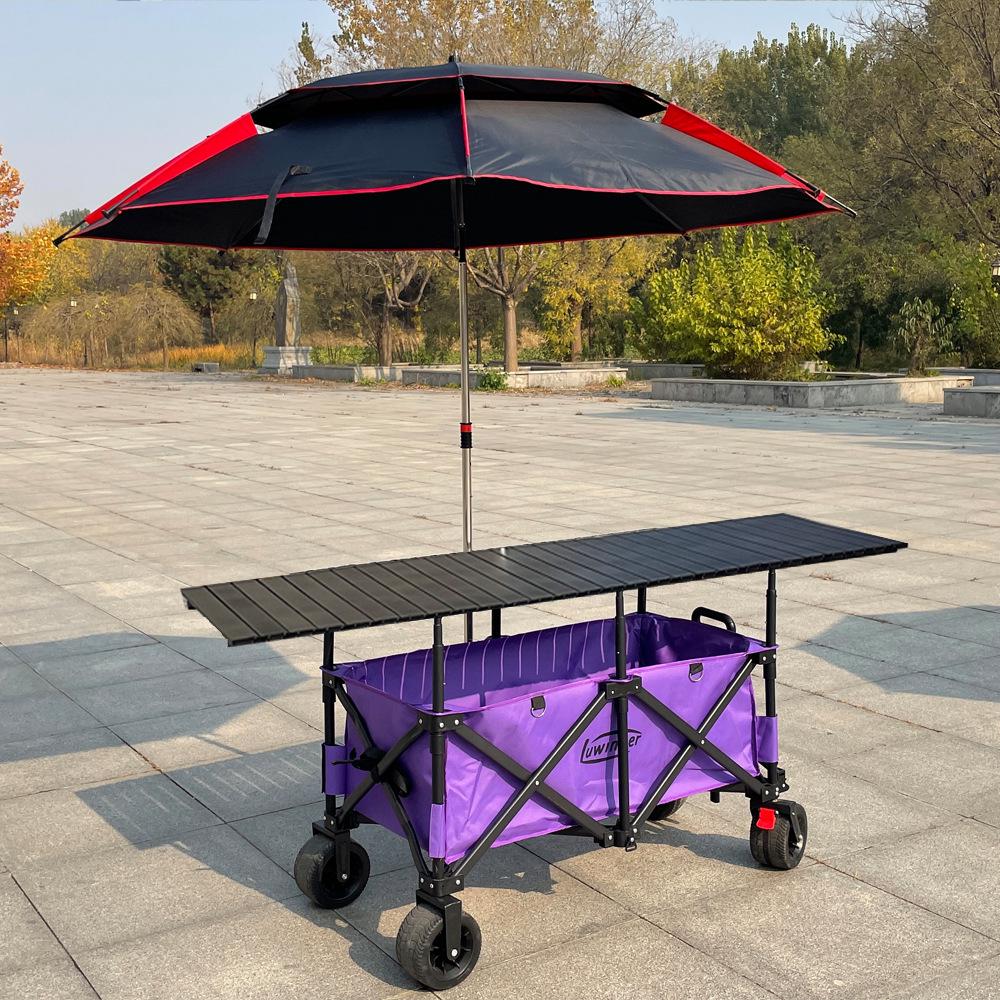 Adjustable Folding Handcart with Umbrella, Elevated Canopy & Table Top for Street Stalls or Camping.