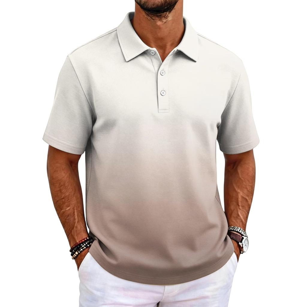 Men Short Sleeve Polo Shirt Classic Fit Lightweight Breathable Fabric Business Casual Solid Basic Collar Top