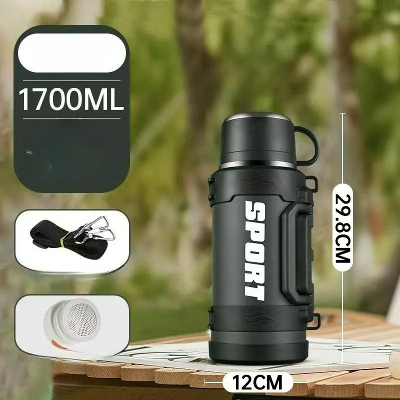 

Термос из нержавеющей стали 316, Большой емкости для путешествий на открытом воздухе, Автомобильный, Большая термокружка, Бытовой портативный термос-чайник 1700ML темно-зеленого