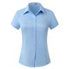 Women's Office Work Shirts Short Sleeve Button Down Shirts V Neck Collared Blouse Summer Classic-Fit Tops Ladies Business Blouses