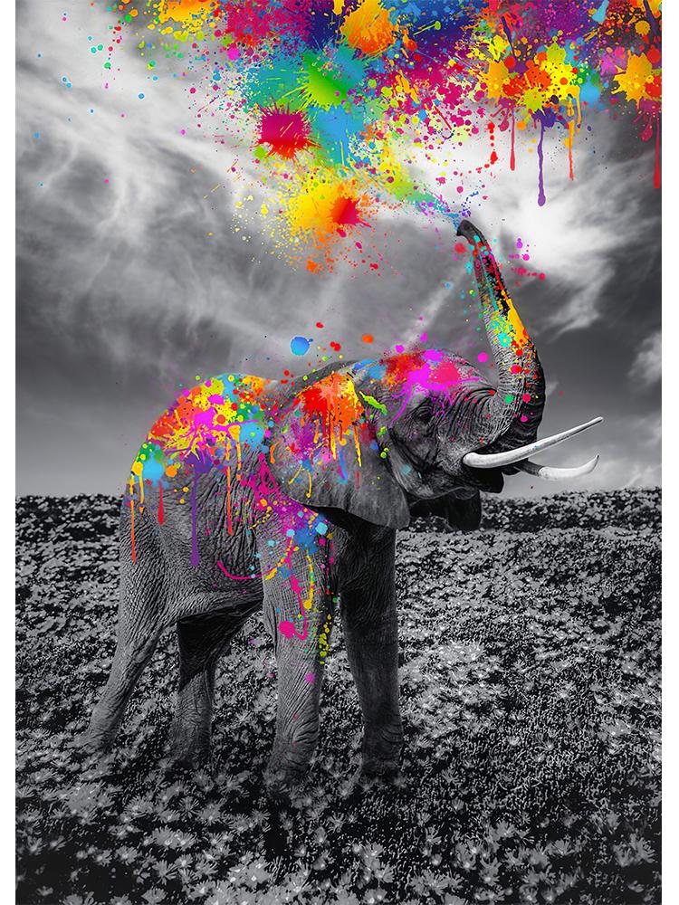 Nordic Painting Colorful Wild Elephant Canvas Wall Art Pictures Animals Poster Decoration for Modern Living Room Home Decoration