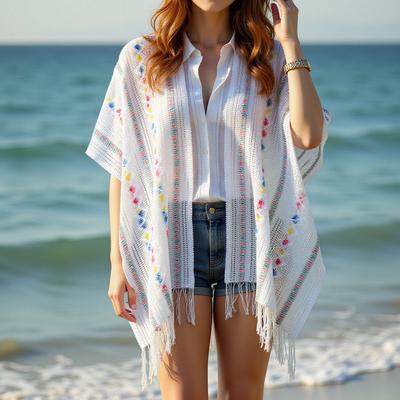 Mantello Estivo Sottile con Frange Largo da Donna con Protezione Solare Versatile Mantello Traforato