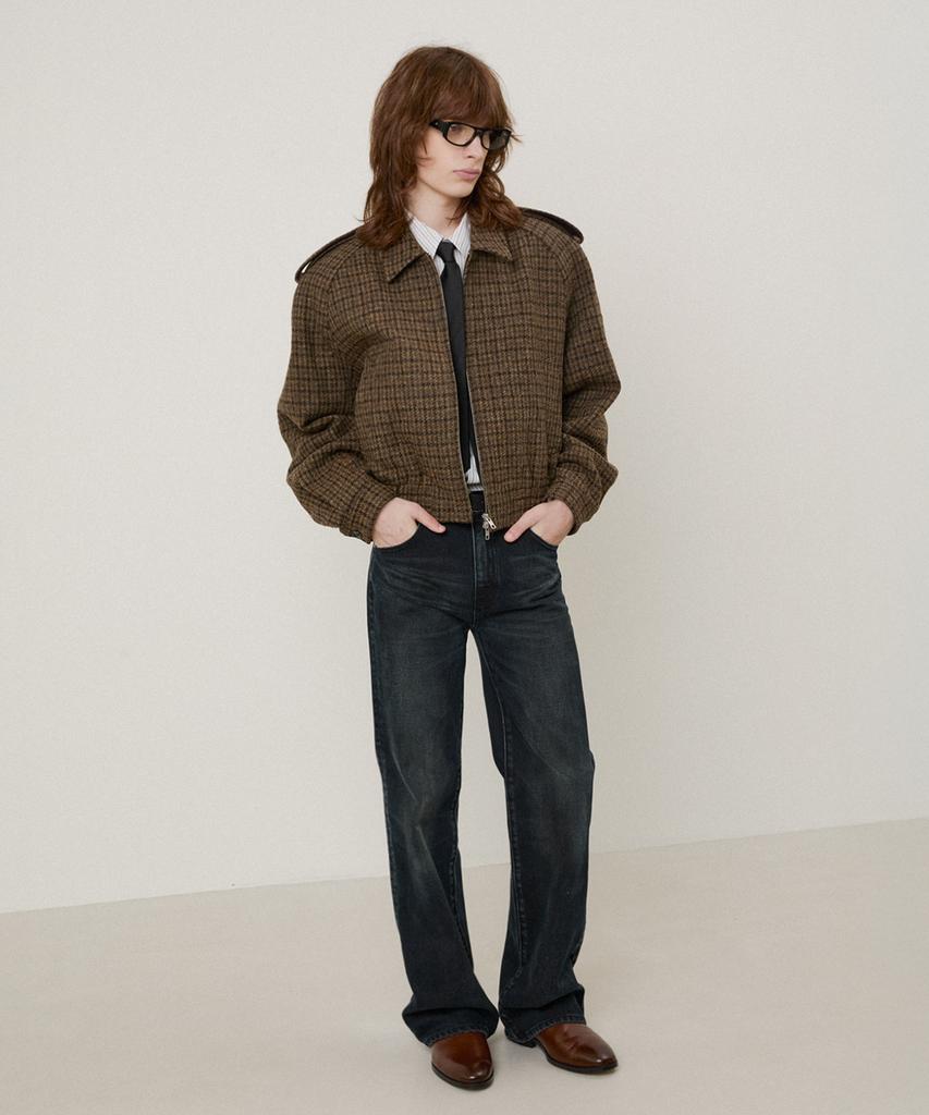 Lmood Baum Harris Tweed Wool Blouson Jacket Brown Check