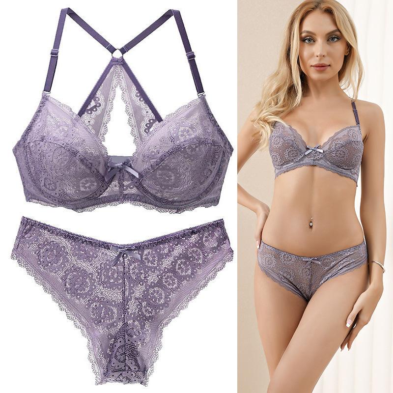 European and American Style Bra Set Plus Size Bra Thin Sexy Backless Lace Push-up Underwear