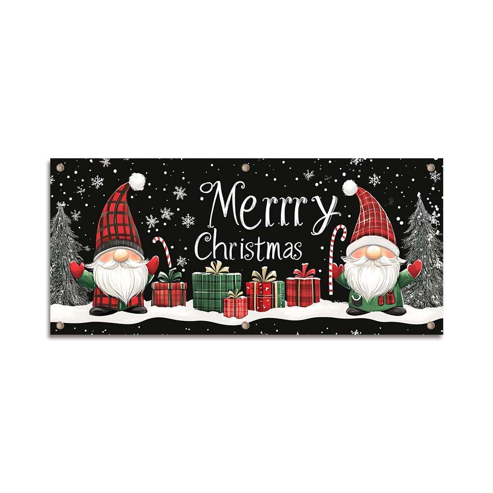 Decorate the Garage Door with Christmas Yard Banners and Hang the Party Decoration Backdrop.