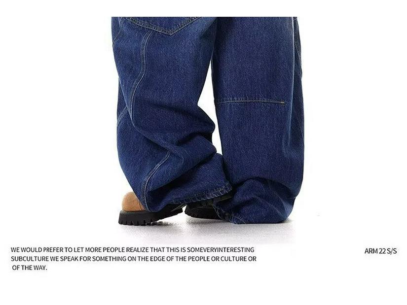 Unisex American Retro Wide-Leg Scimitar Jeans with Embroidered Pocket - Autumn Collection