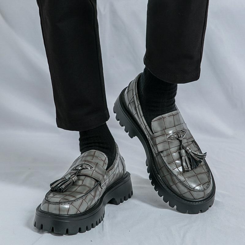 Men Loafers Black Platform Elevator Leather Shoes Thick Sole Formal Business Wedding Dress Prom Lightweight Shoes Large Size