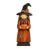 Vintage Wooden Witch Ornaments Figurine, Halloween Statues with Rustic Home Decor Broom Pumpkin Black Cat, Fall Farmhouse Tabletop Decorations