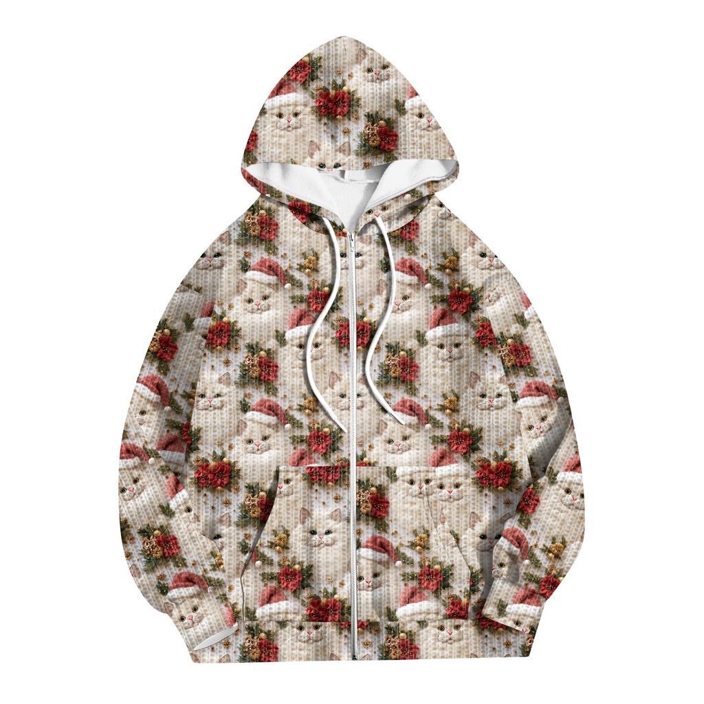 Women's Fashion Jacket Casual Printed Long-sleeved Hooded Cardigan Sweatshirts