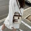 Straw Bamboo Vegetable Basket Bag Bucket Bag Portable One Shoulder Oblique Span Bag Alphabet Out Travel Handbag Bag